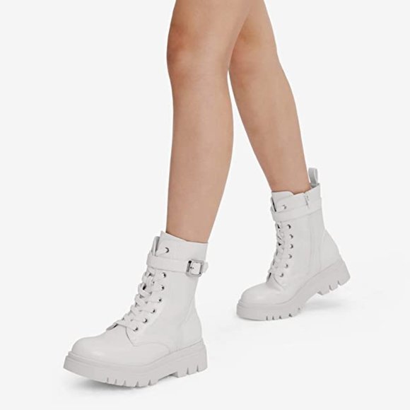 DREAM PAIRS Women's Chelsea Platform Combat Boots - White - NEW - Picture 6 of 6